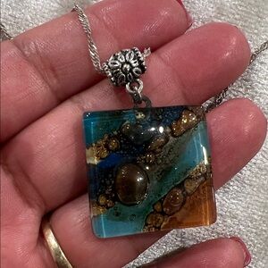 Artisan Glass Pendant Necklace 18kGF
